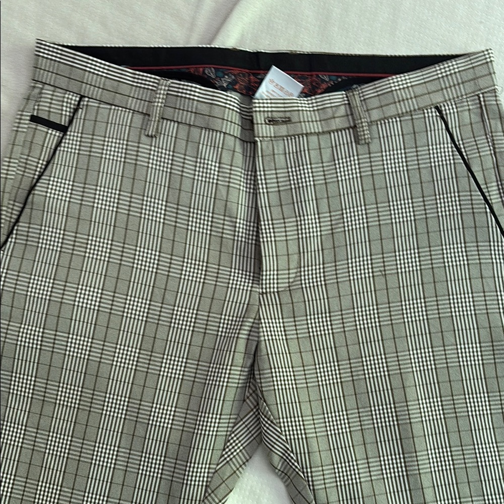 Men's Beige plaid Pants - Picture 3 of 6